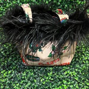 Chic Black and Cream Mini Bag with Floral Accents